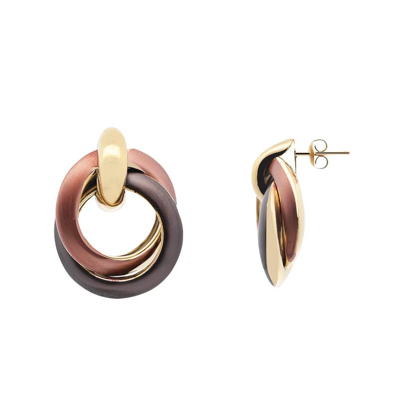 Boucles d’oreilles Viviane à double cercle émaillée - Café