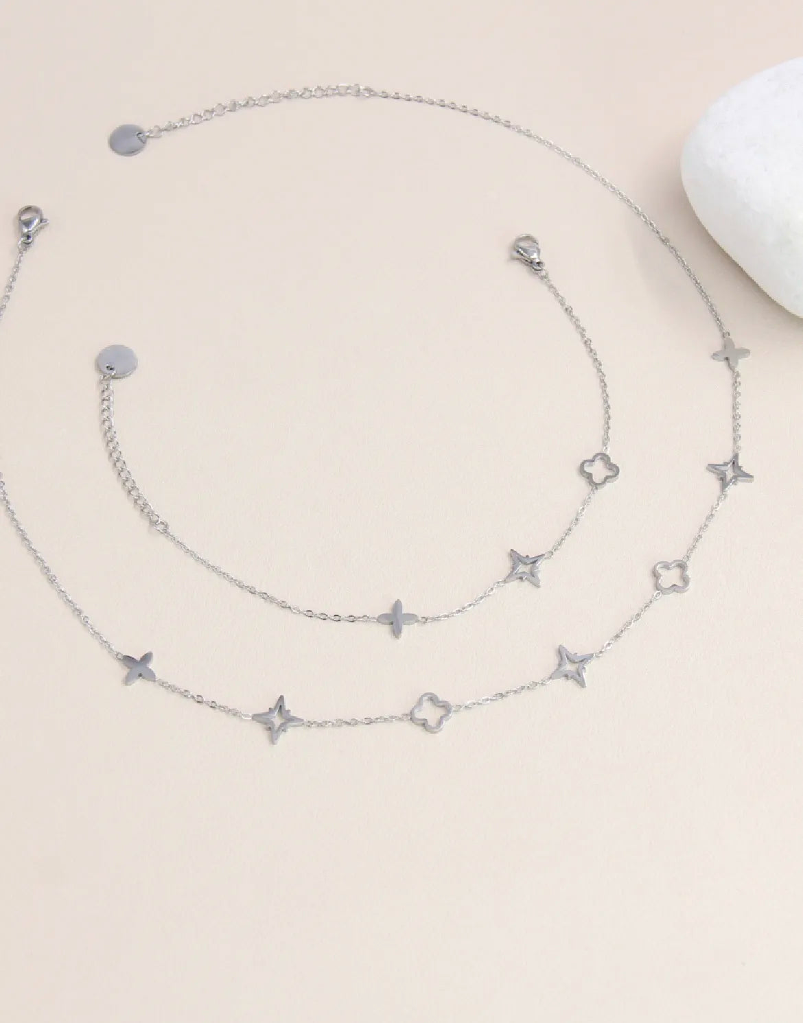 Ketting met ster en klaver: zilver