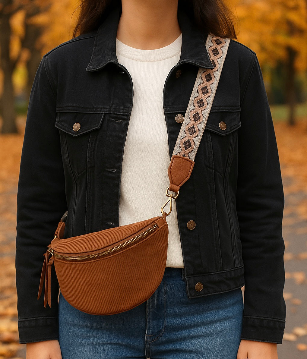 Sac banane Michelle en velours: Camel