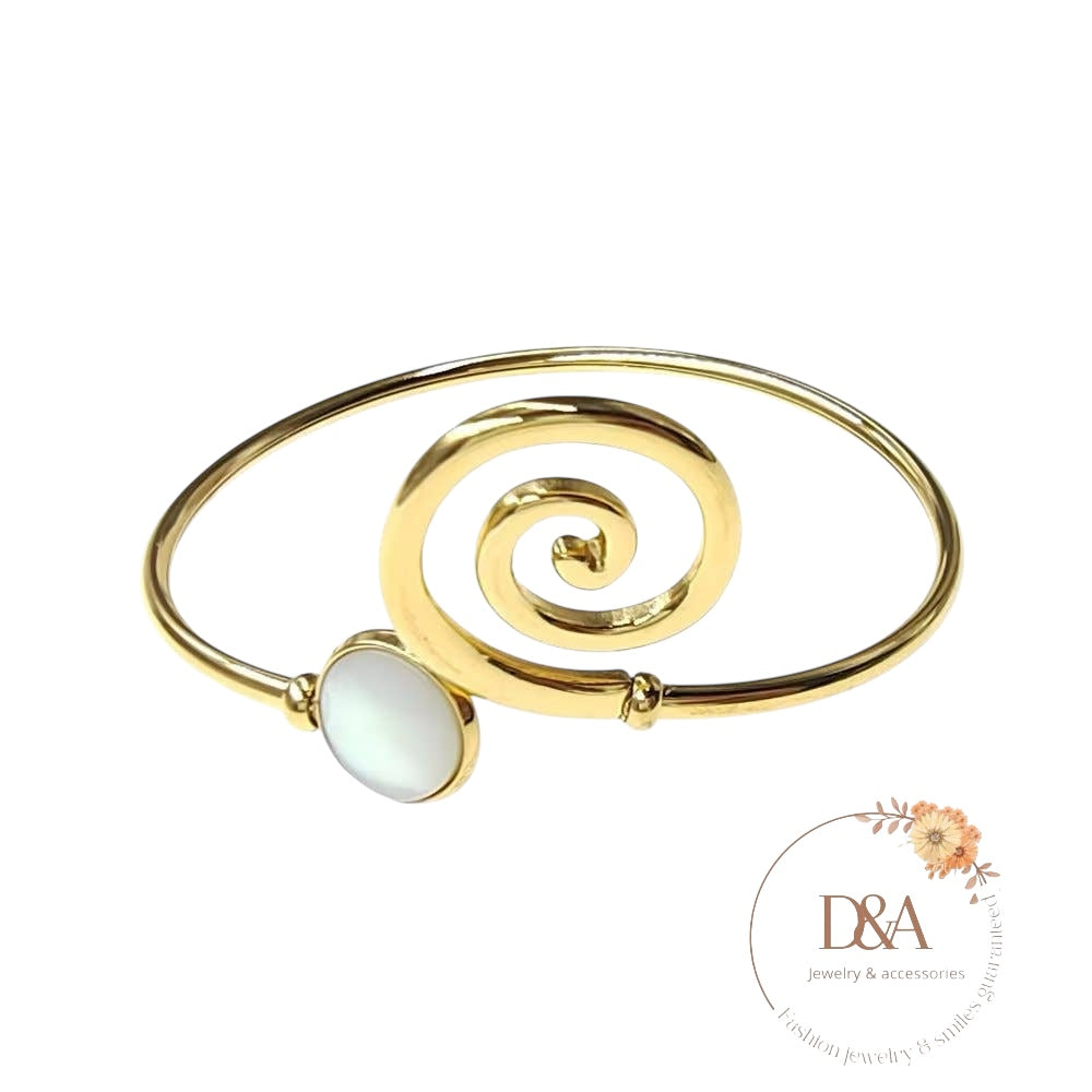 Bracelet jonc ouvert doré coquillage Ariel: Blanc