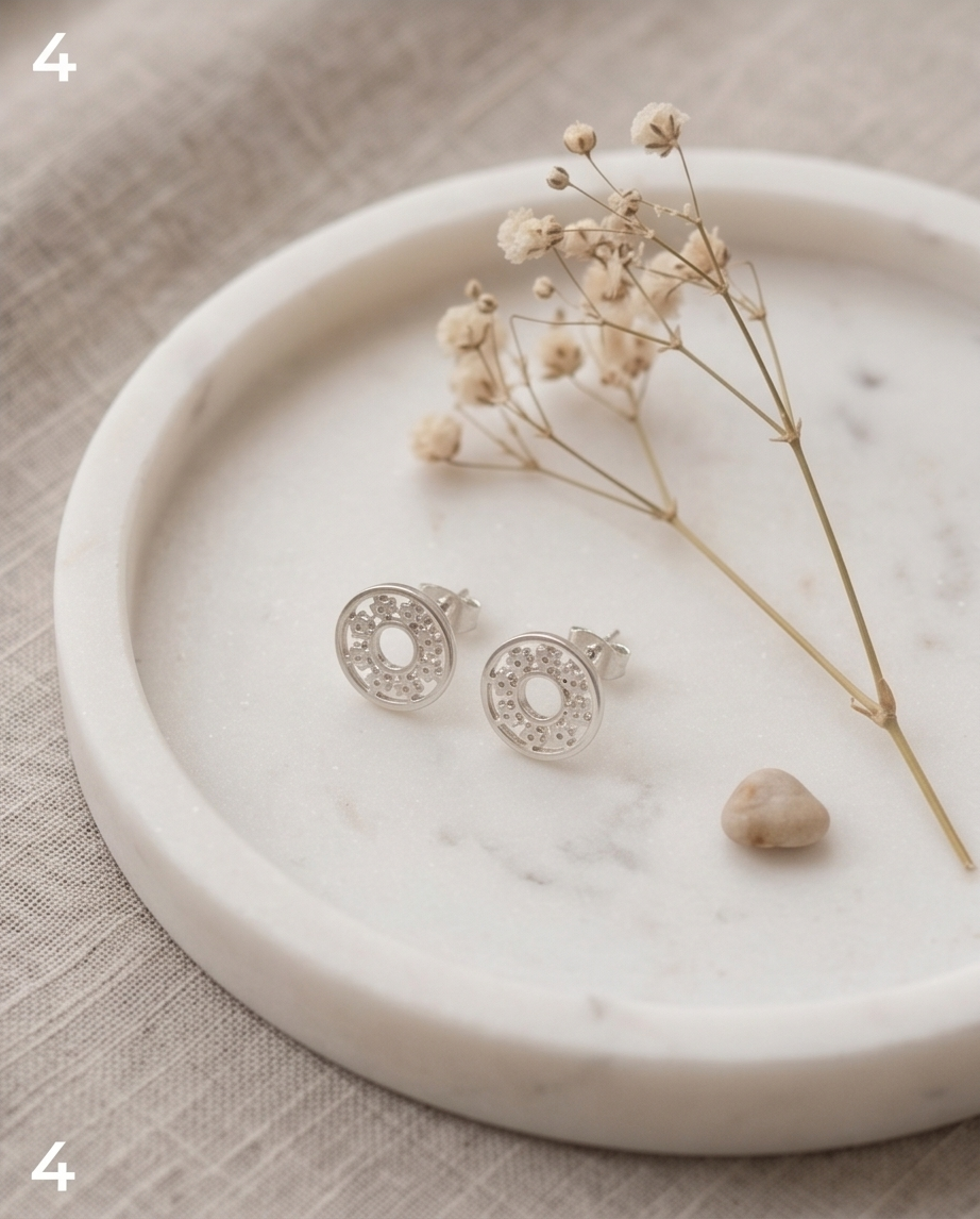 Elegante rozet-set van roestvrij staal (ketting, armband en oorbellen) – Goud- of zilverkleurig