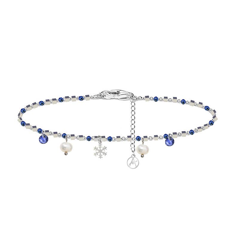 Bracelet Winter breloques flocon de neige, perles et zircon - Argent