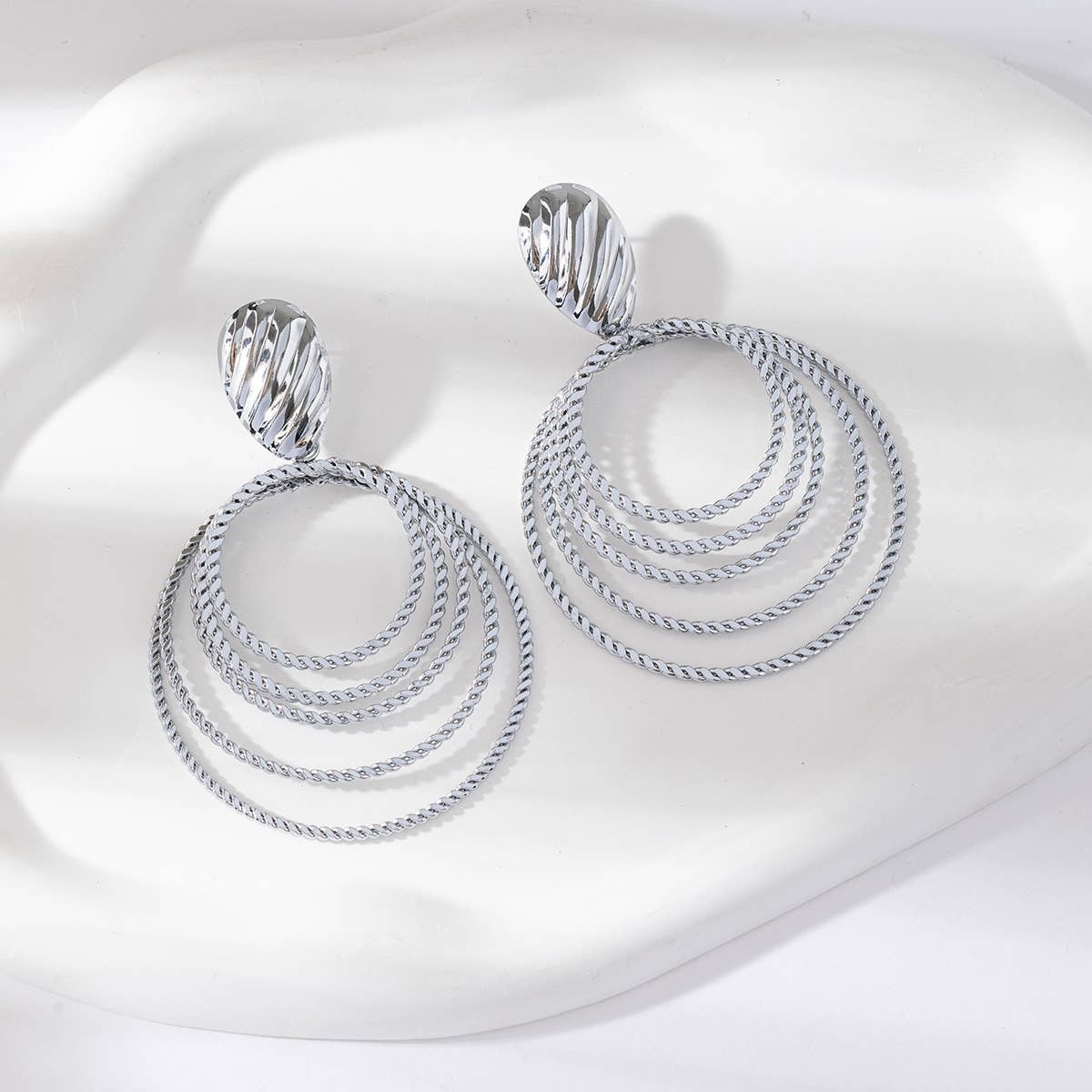 Boucles d'oreilles Maxi pendantes cercles - Jade: Argent
