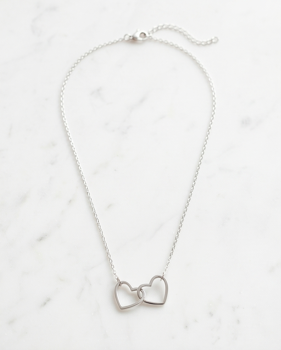 Verzilverde Dubbele Hart Ketting van Roestvrij Staal 💖✨