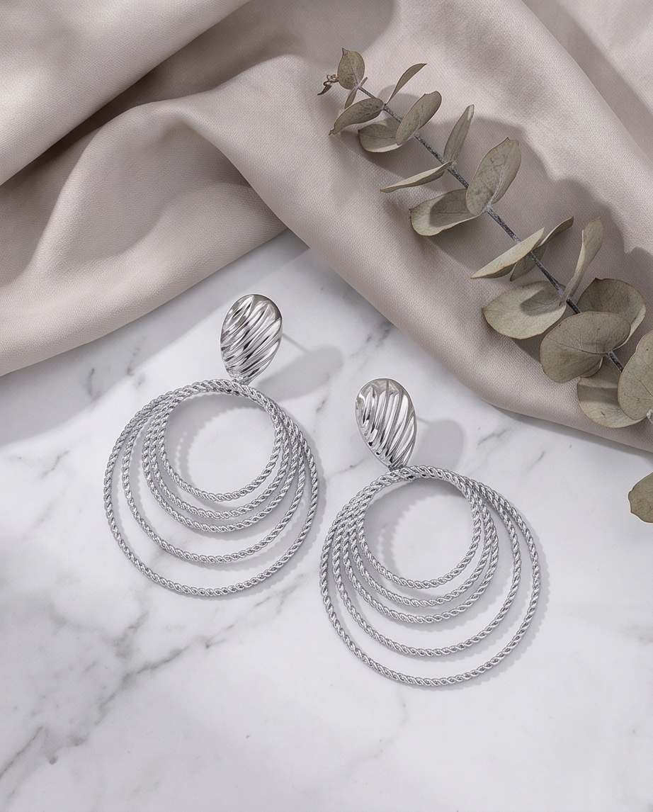 Boucles d’oreilles pendantes Cercles Jade – Argent