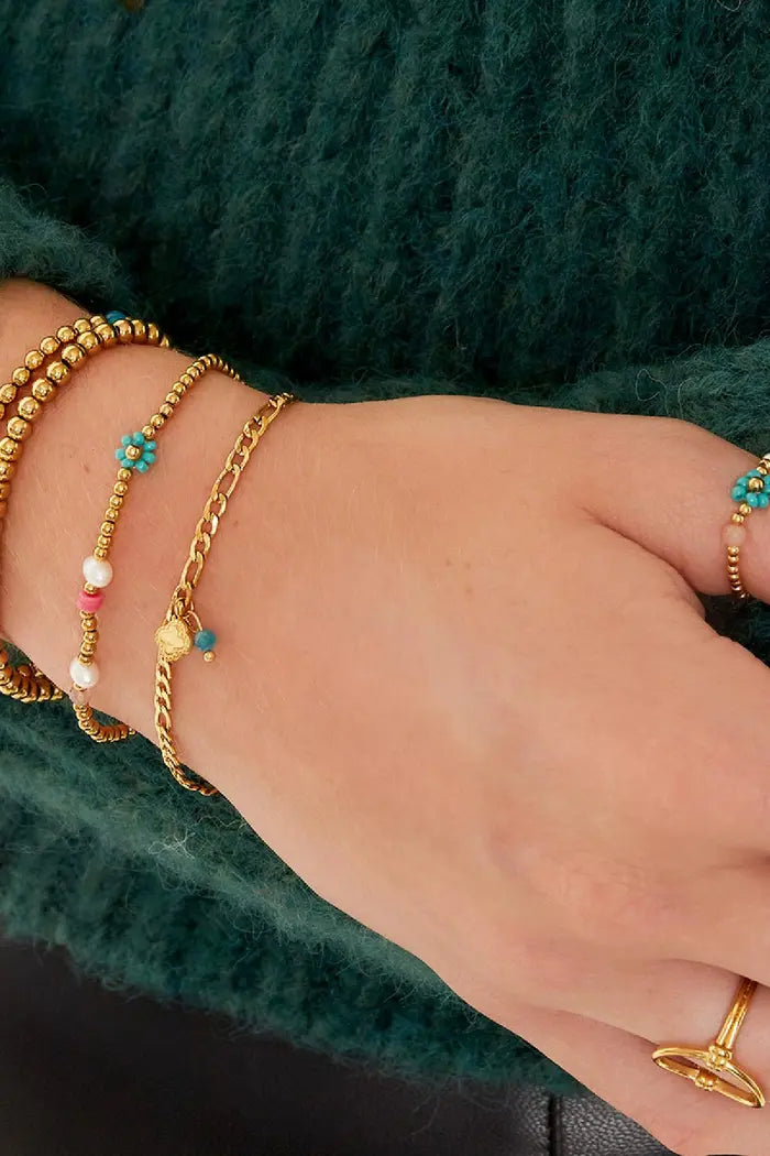 Flower Bracelet – Green & Gold 🌼💚