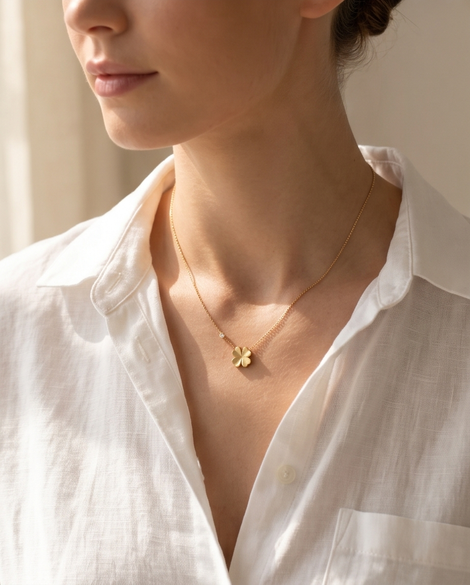 Collier Fleur Strass Doré en Acier Inoxydable ✨🌸