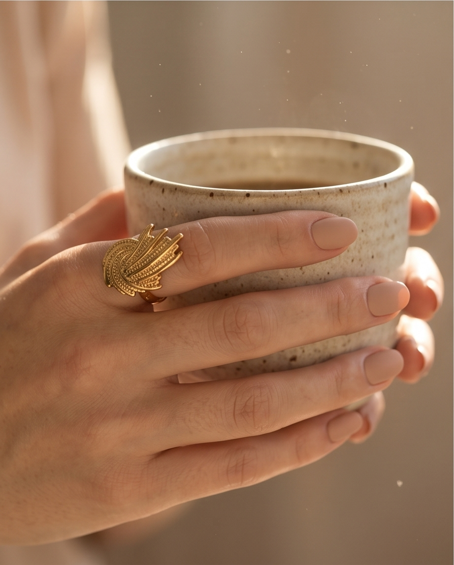 Goudkleurige verstelbare Troll-ring met textuurdesign