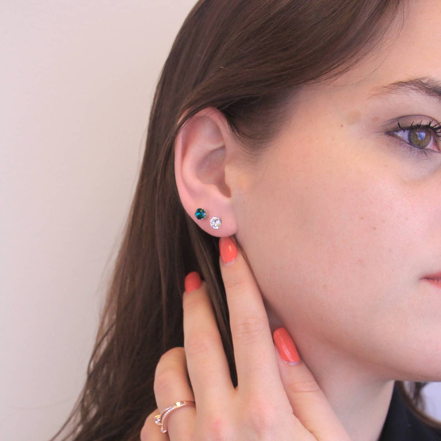 Boucles d'oreilles Mai - Argenté et Vert foncé