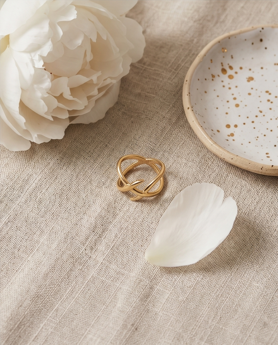 Gold-Plated Stainless Steel Crisscross Ring â Modern Design