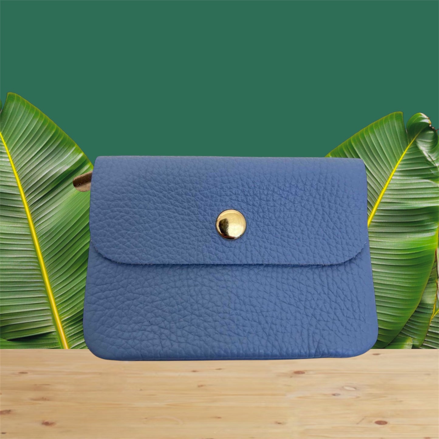 Blauwe leren portemonnee