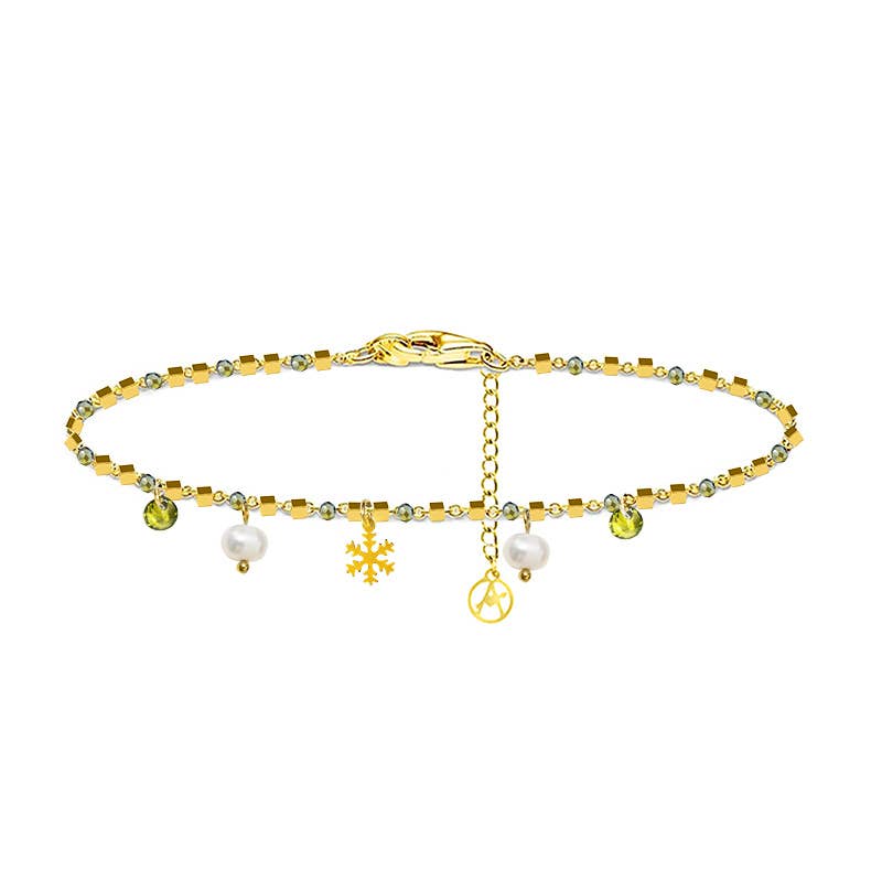 Bracelet Winter breloques flocon de neige, perles et zircon - Argent