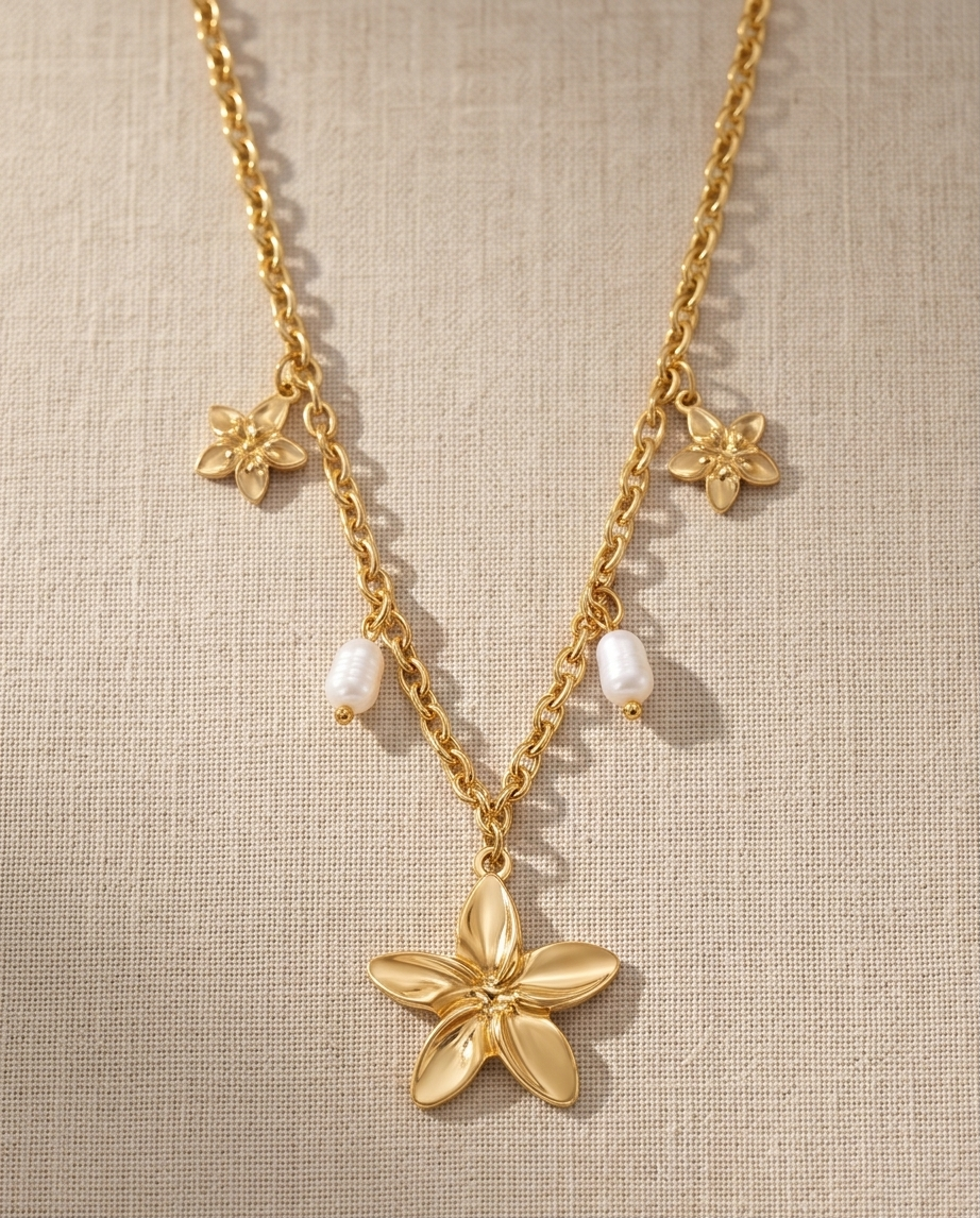 Gold Flower Necklace in Stainless Steel 🌸
