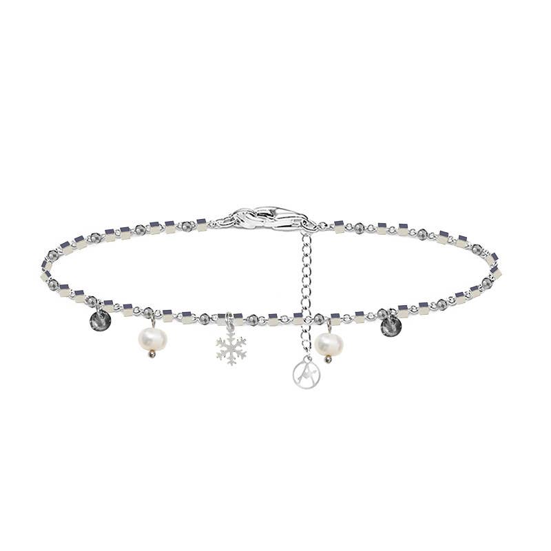 Bracelet Winter breloques flocon de neige, perles et zircon - Argent