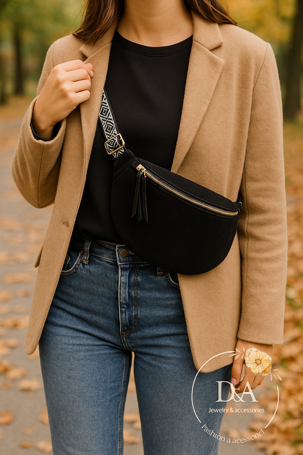 Sac banane Michelle en velours: Noir