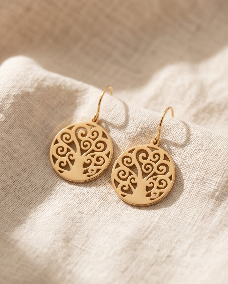 Boucles d’oreilles rondes arabesques en acier inoxydable – Doré