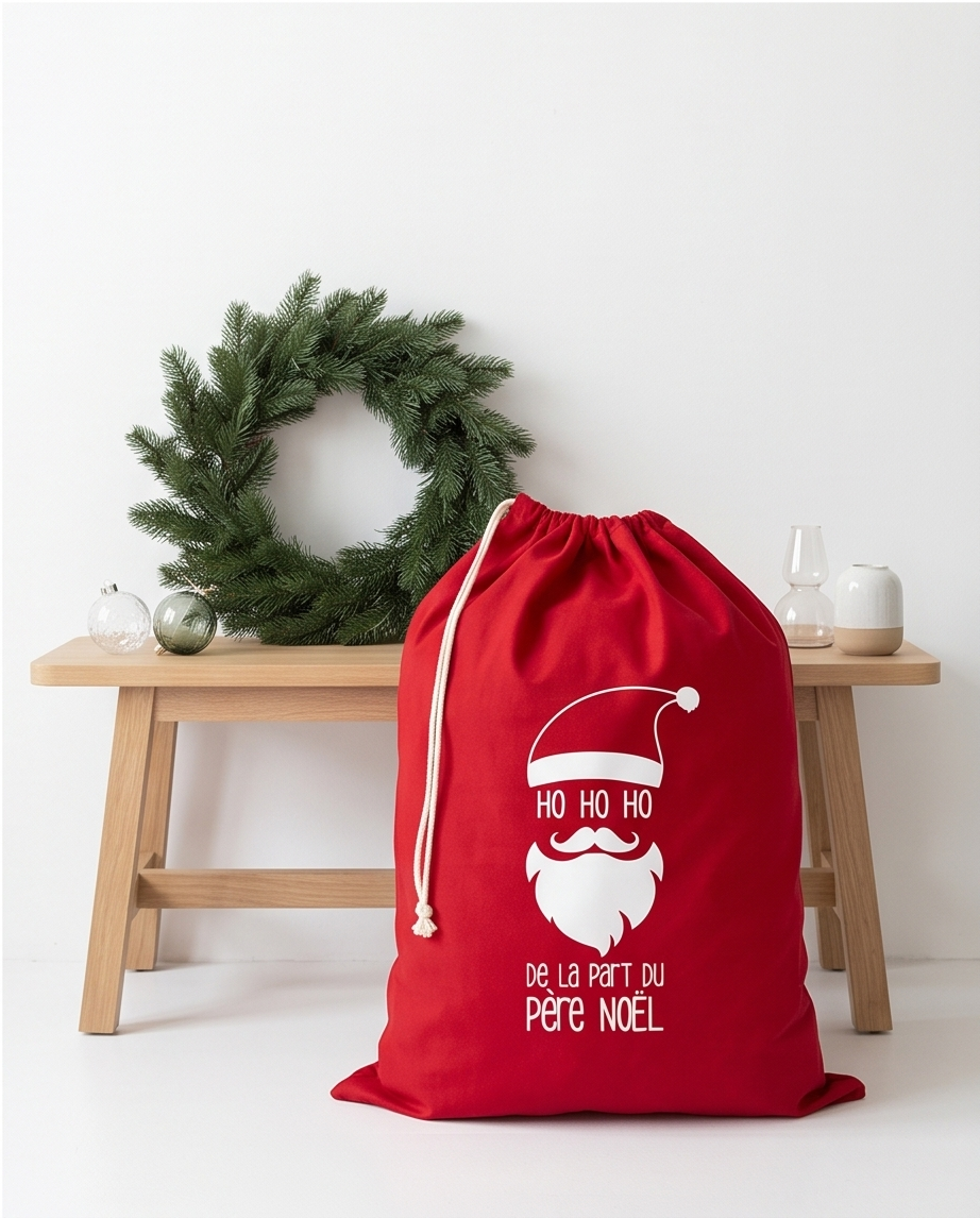 Hotte de Noël rouge – Visage Père Noël