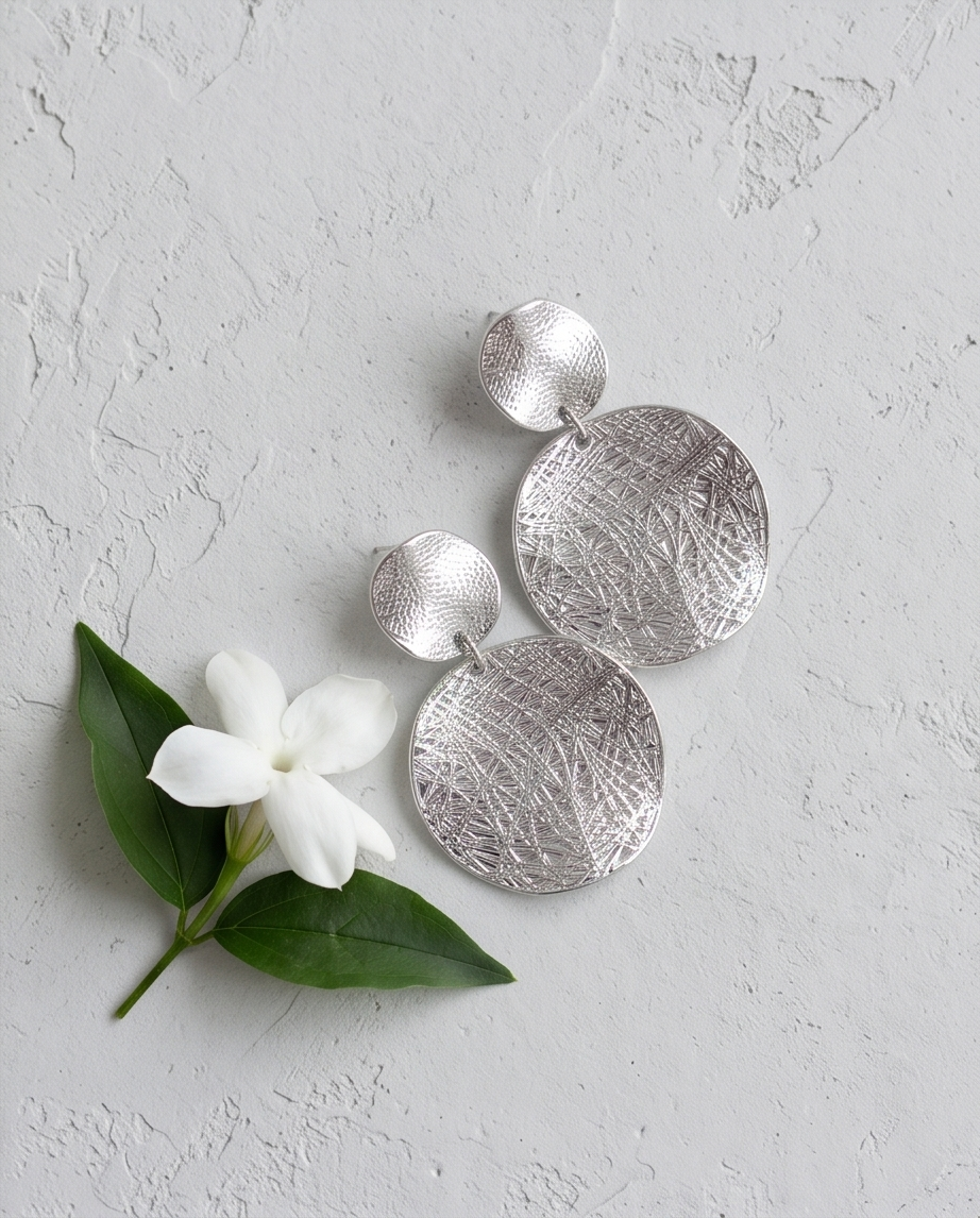 Hammered Round Stainless Steel Earrings â Modern Elegance