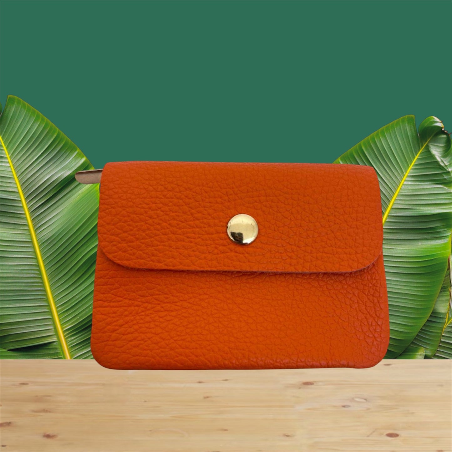 Porte monnaie en cuir orange