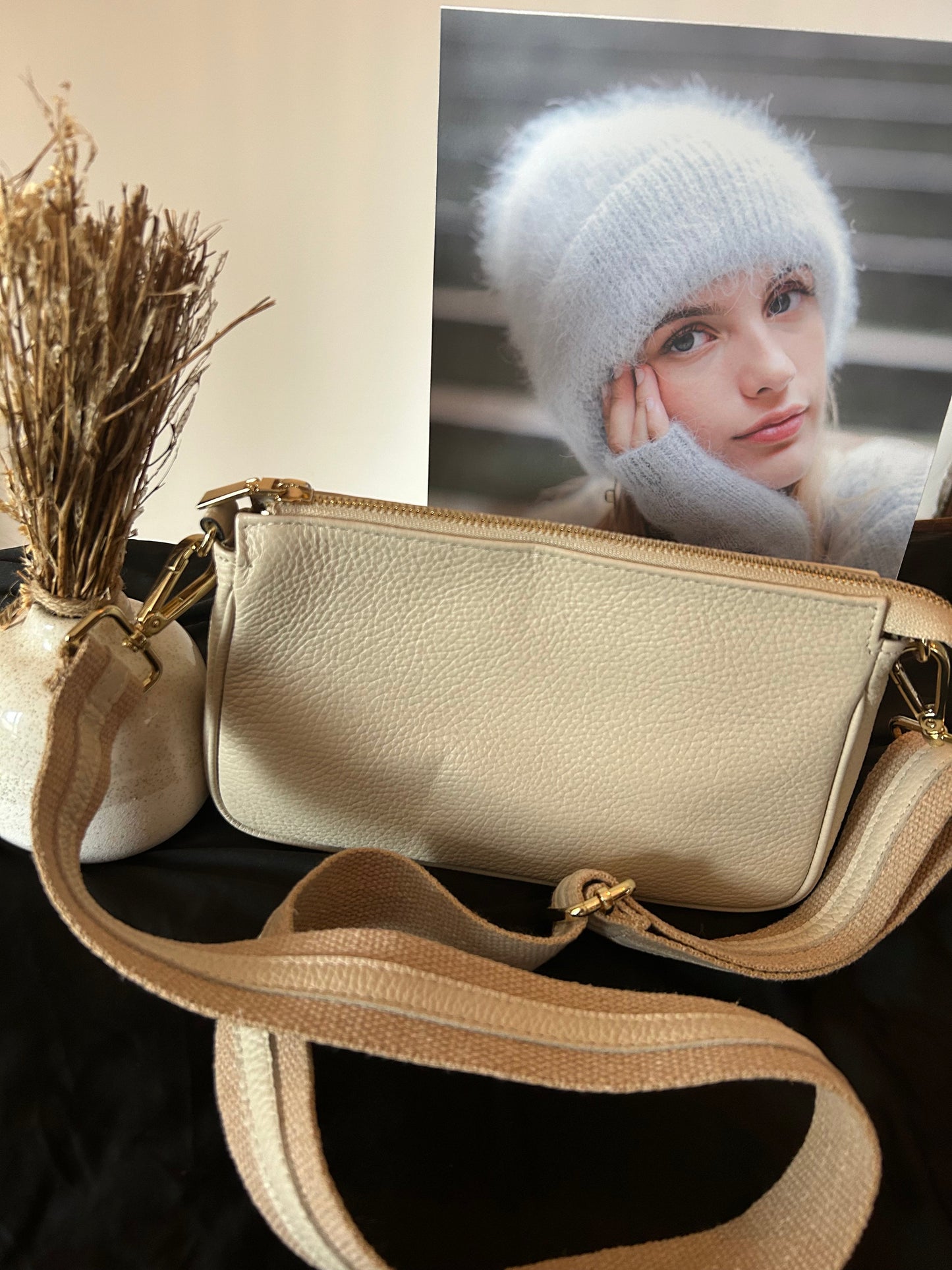 Sac Bandoulière cuir: Beige