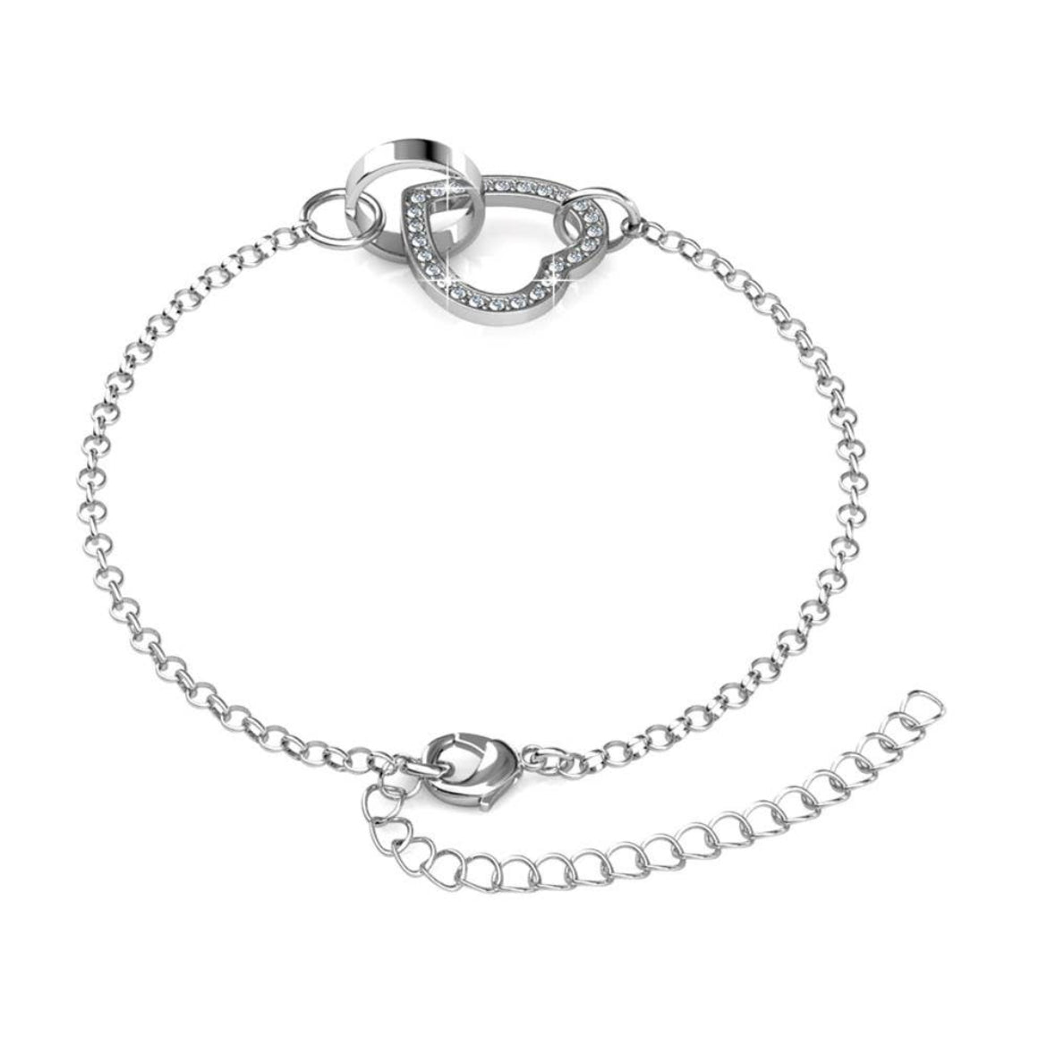 Vergrendelde hartarmband - zilver en kristal