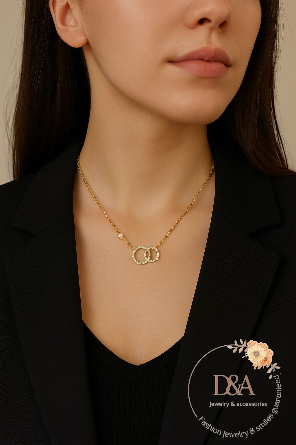 Collier Lulu double cercle et avec strass: doré