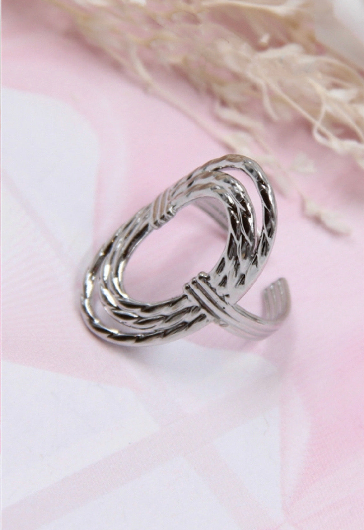 Bague ajustable ovale tressée argenté