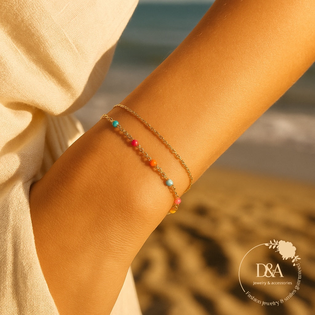 Bracelet double Rita: Or / multi colore