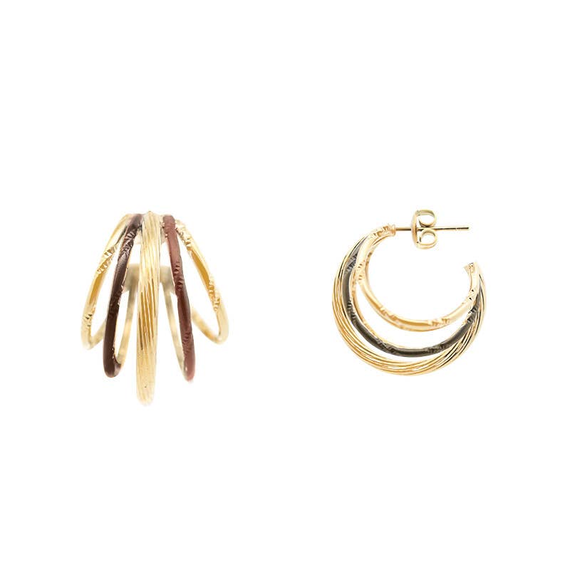 Boucles d’oreilles Thea émaillée en multiples anneaux - Café