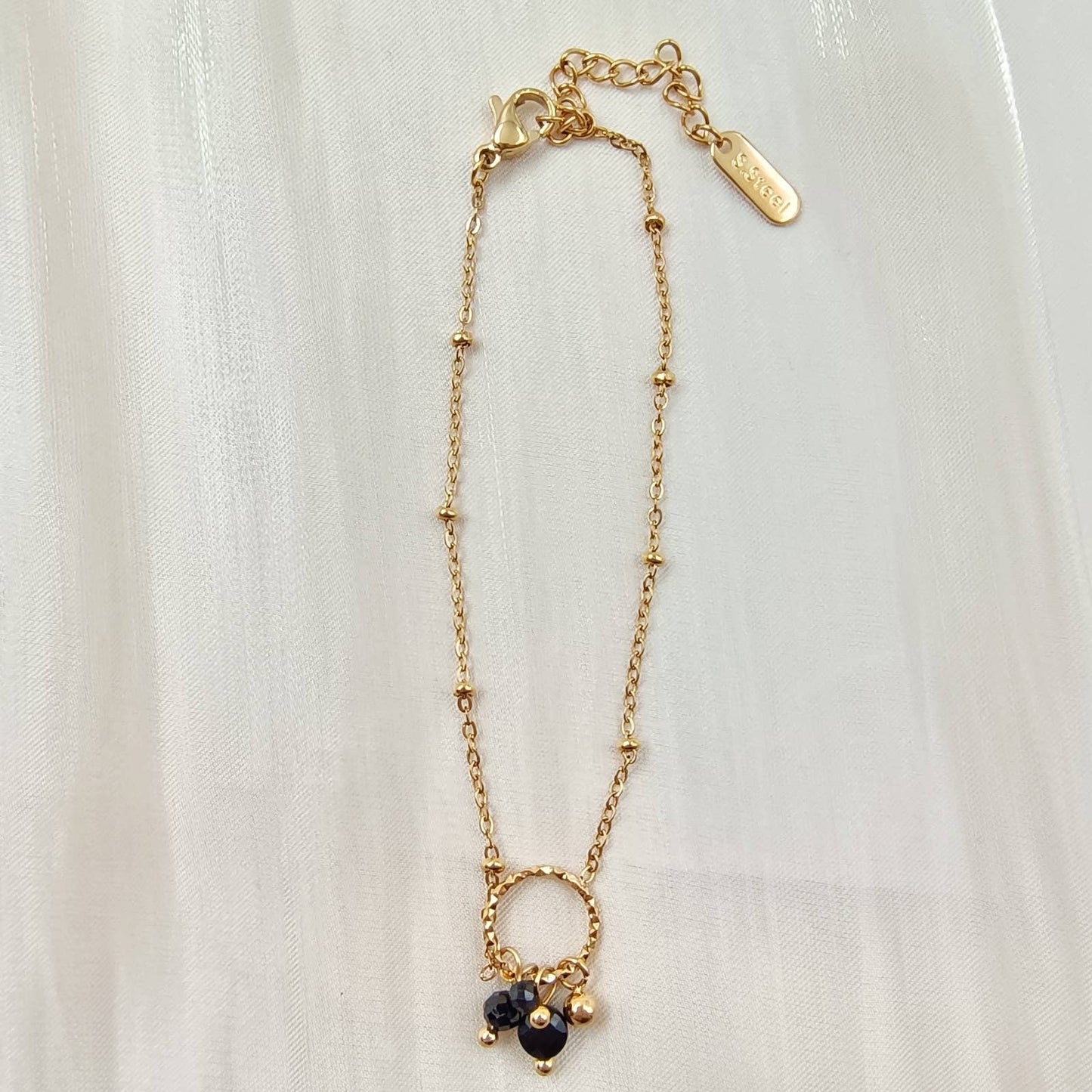 Eenvoudige schakelarmband - Mila: Zwarte onyx