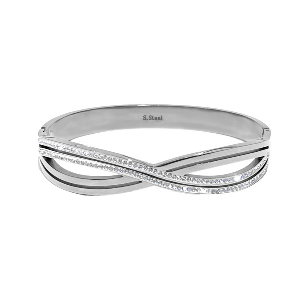 Bracelet Infini rigide avec strass - Argenté
