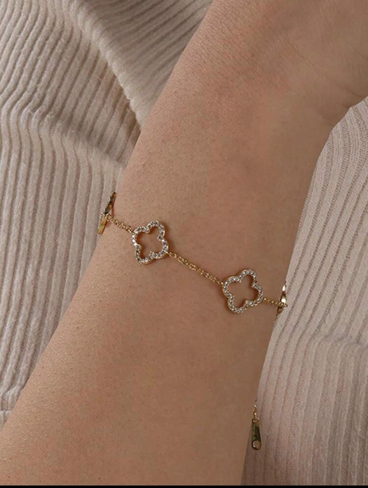 Set sprankelende klavertjes van roestvrij staal (halsketting & armband) – Goud- of zilverkleurig