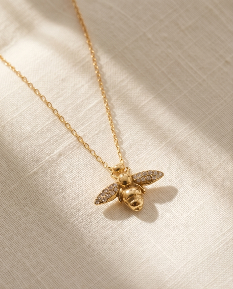 Collier Abeille Dorée en acier inoxydable – Élégance brillante