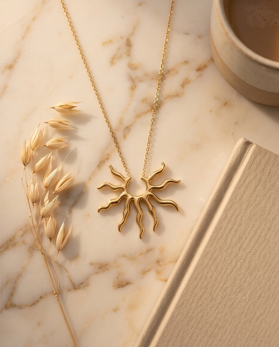 Golden Sun Rays Stainless Steel Necklace ☀️✨