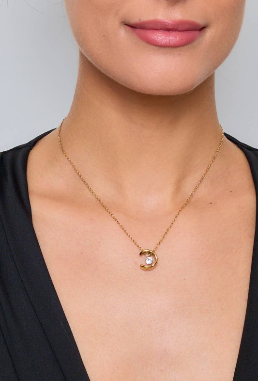Collier avec strass en acier inoxydable : Or jaune