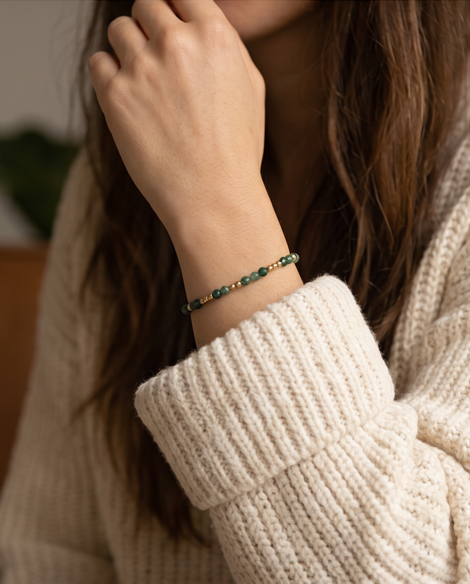 Green Pearl Bracelet – Gold 💚✨