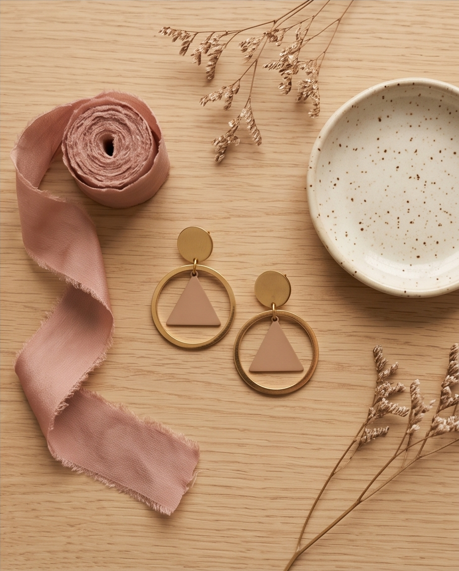 ✨ Nude & Gold Geometric Earrings ✨