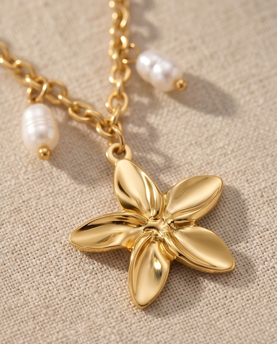 Gouden bloemhalsketting van roestvrij staal 🌸