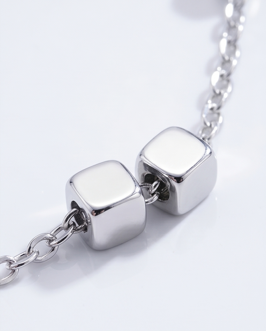 Silver Stainless Steel Cube Necklace ✨🩶