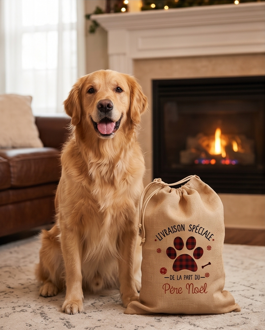 Juten kerstcadeauzakje – Speciale levering kat & hond