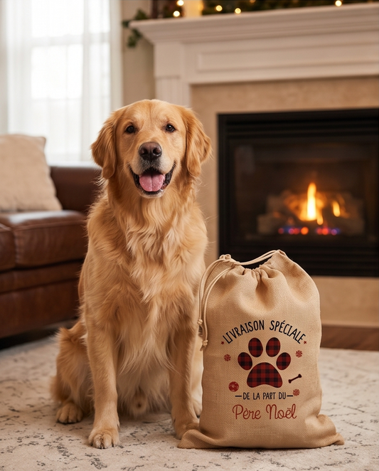 Juten kerstcadeauzakje – Speciale levering kat & hond