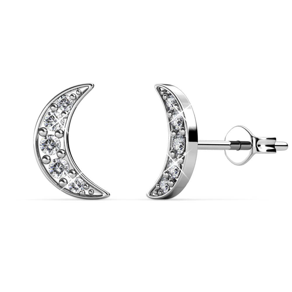 Boucles d'oreilles Crescent Moon - Argenté et Cristal