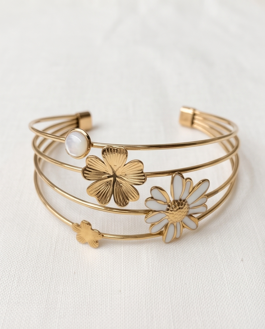 Bracelet manchette Fina blanc doré en acier inoxydable 🌻