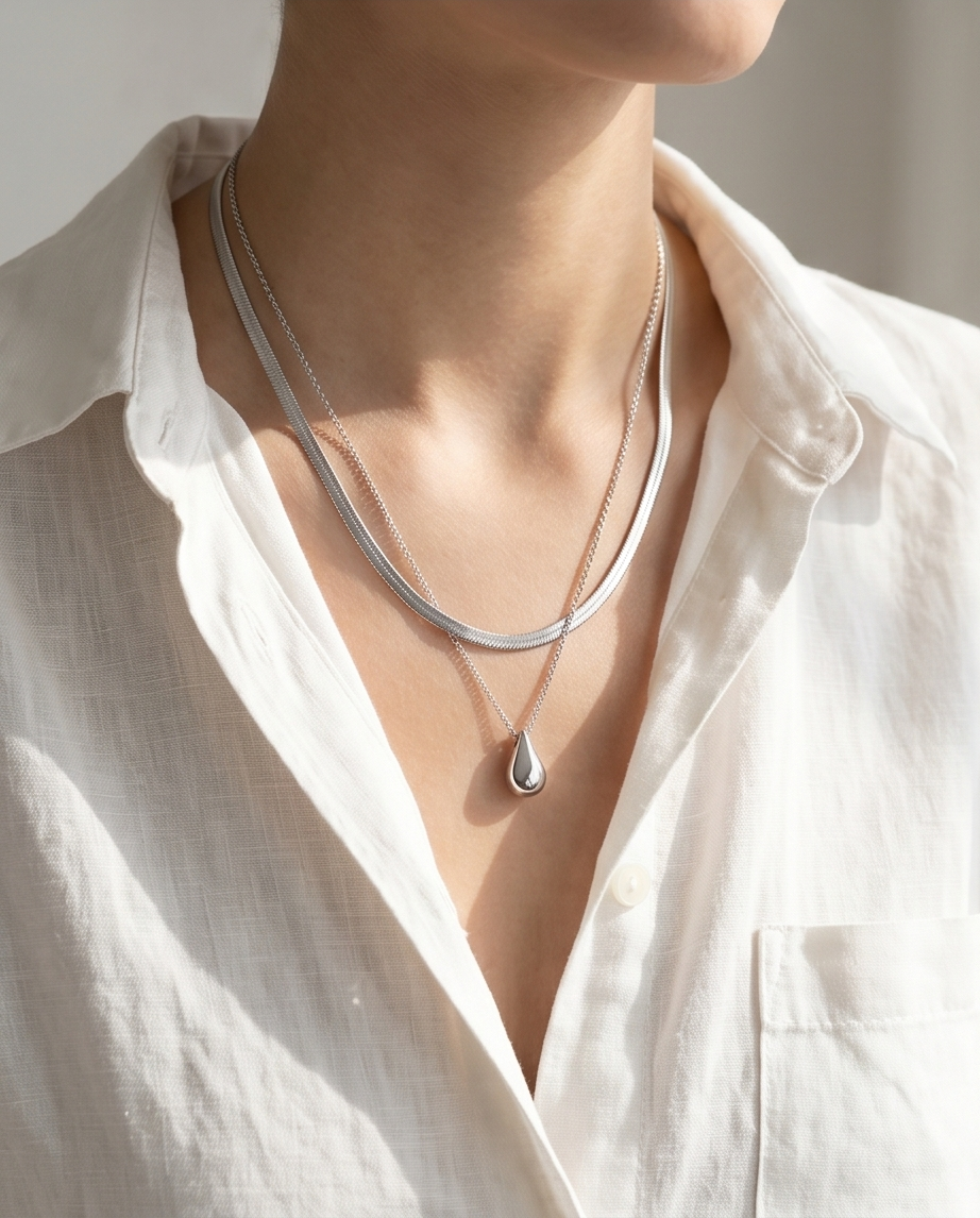 Collier Yaza argenté en acier inoxydable – Glow discret ✨