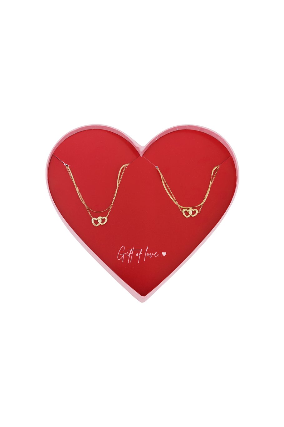 Collier et bracelet reliant les cœurs dore
