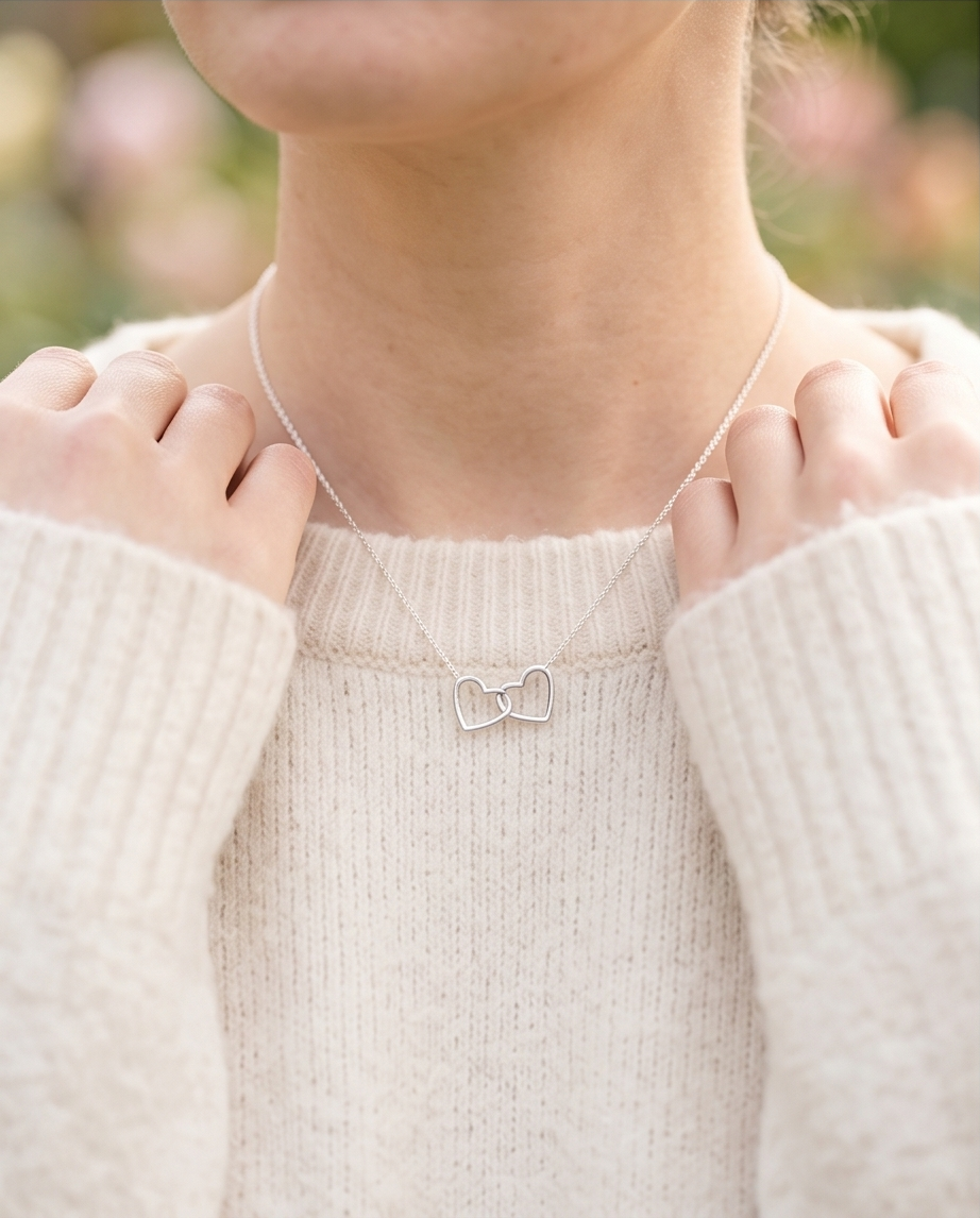 Verzilverde Dubbele Hart Ketting van Roestvrij Staal 💖✨