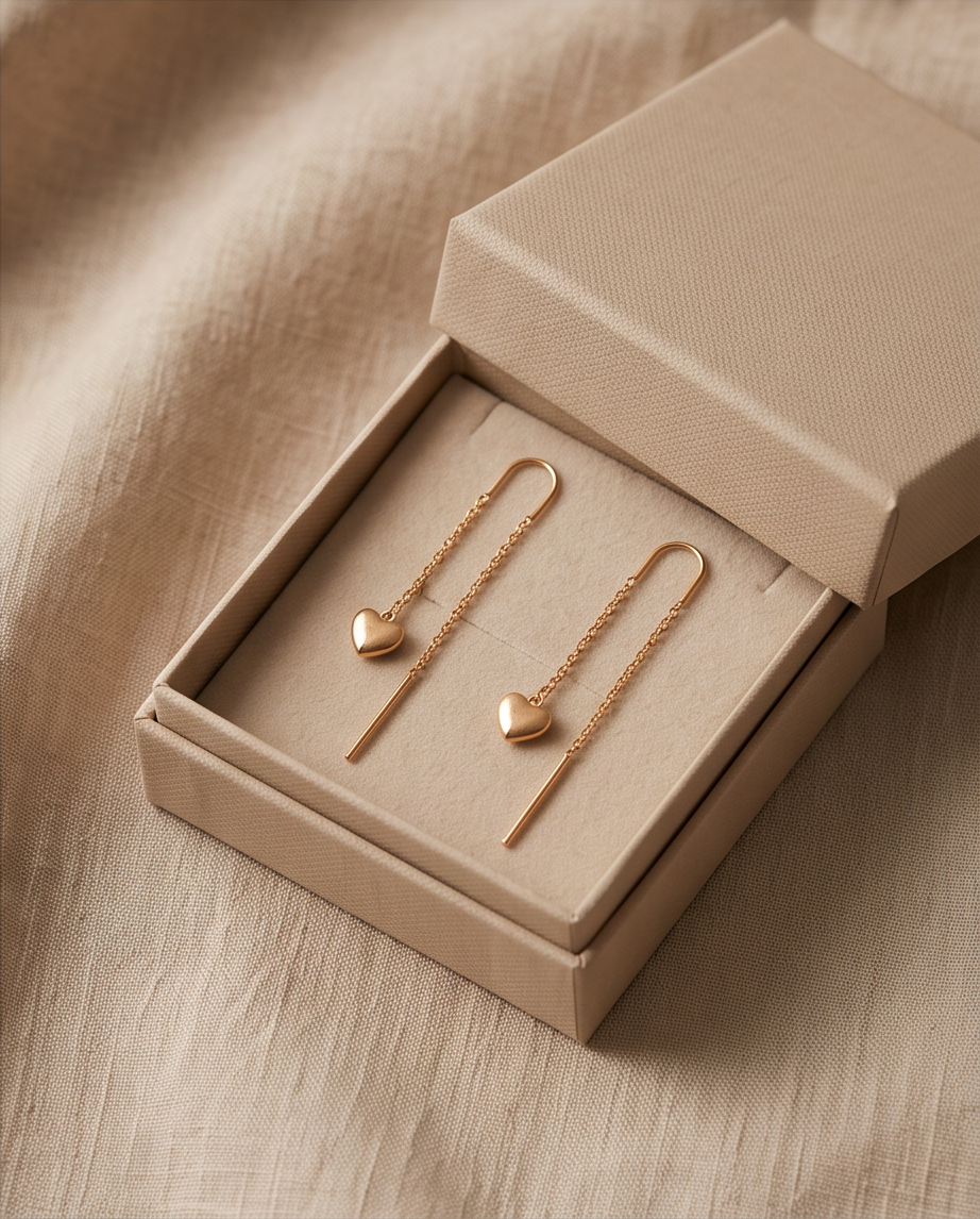 Boucles d’oreilles Amora Cœur pendantes en acier inoxydable – Doré ou Argenté
