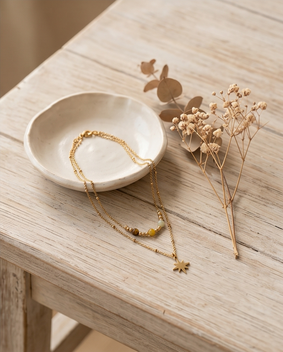 Stainless Steel Gold Double Star Necklace ✨⭐