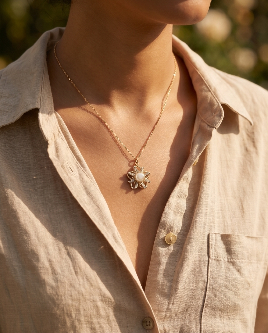 Anti-stressketting Bloem & parel – Elegantie & ontspanning ✨