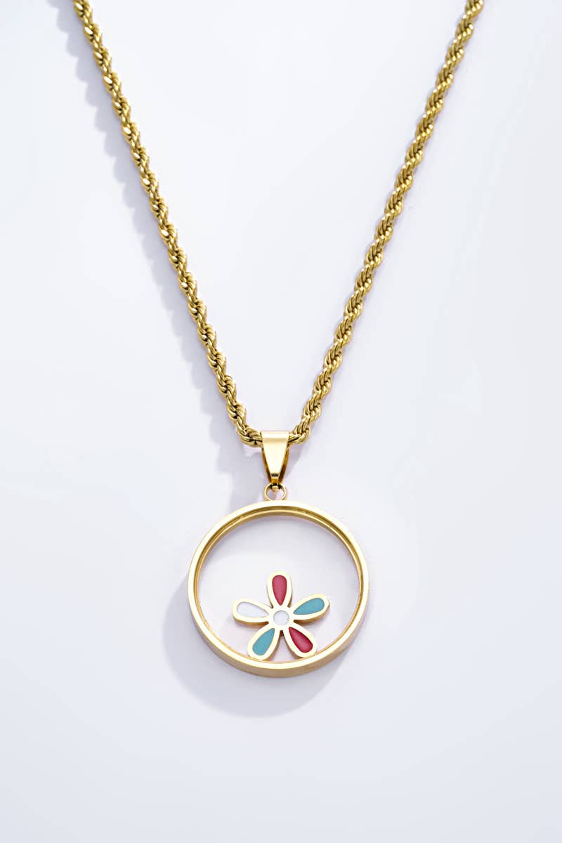 Collier pendentif avec fleurs colorées: Or